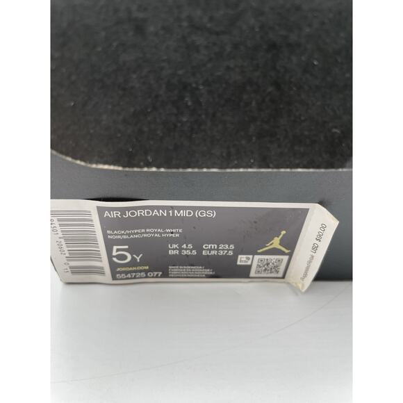 Size 5Y - Nike Air Jordan 1 Mid Hyper Royal Tumbled Leather *Worn Once* - Picture 4 of 16